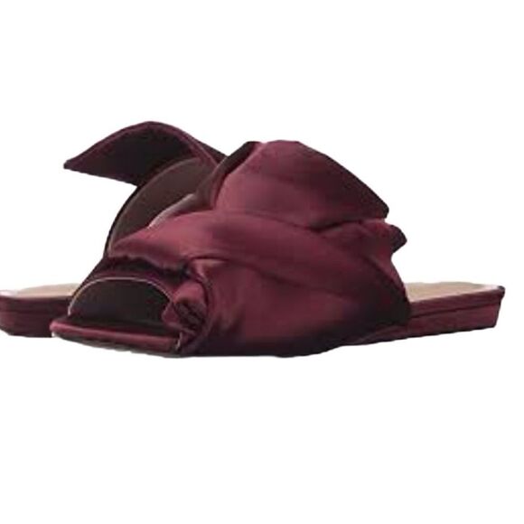 Charles David Burgundy Satin Wrap Knot Open Toe Slide Flats - Picture 2 of 14